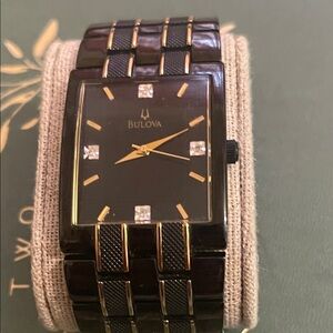 Bulova Black and Gold Rectangular Watch